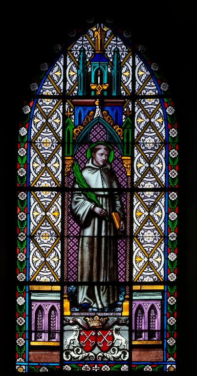 Ensemble de 4 verrières : saint Amédée de Clermont, sainte Jeanne de Chantal, sainte Theudosie et saint Vincent (baies 103 à 106)