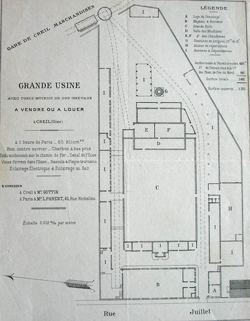 Usine de petite métallurgie (clouterie) Denille, puis tréfilerie Guttin-Landais, puis Forges, Tréfileries et Pointeries de Creil, puis Tréfilunion, puis ACOR