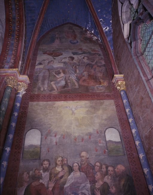 Peintures monumentales du mur est de la chapelle Notre-Dame-de-Labon : Pentecôte, Jugement dernier