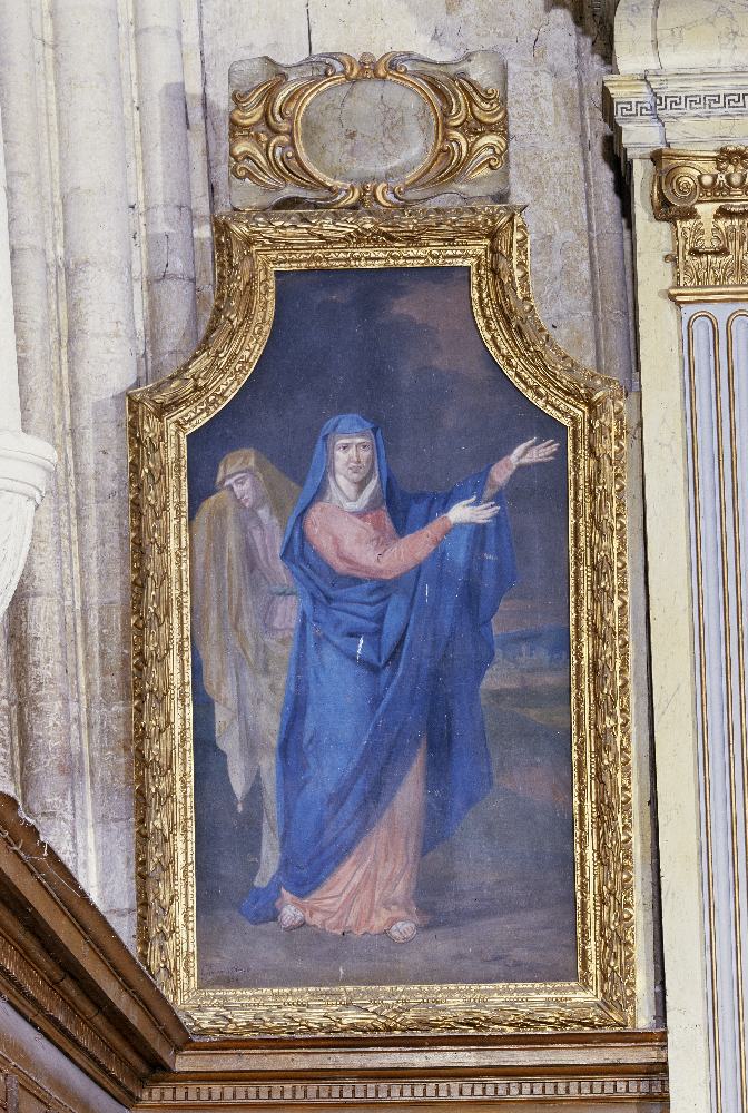Ensemble de 2 tableaux d'autel (en pendant) : Vierge et une sainte femme, Saint Jean