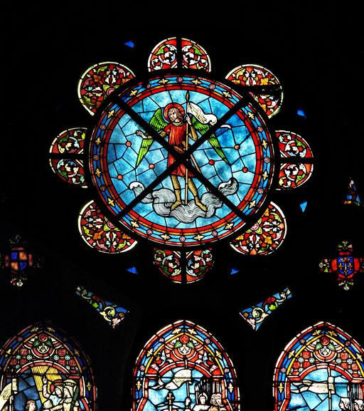 Ensemble de deux verrières figurées (baies 13 et 15) : Episodes de la vie de Jeanne d'Arc