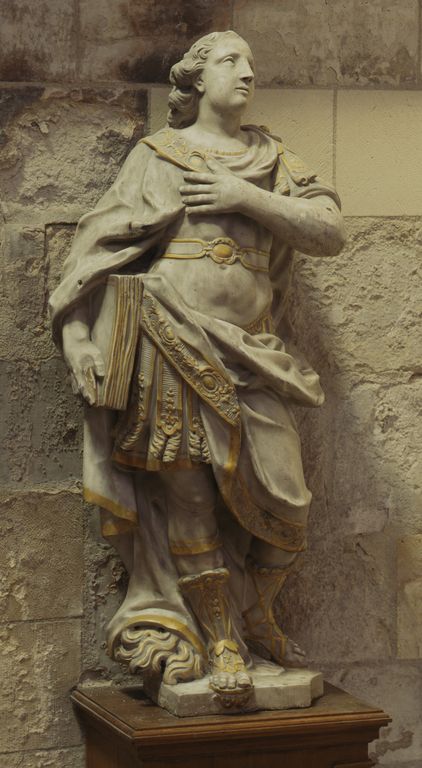 Ensemble de deux statues (petites natures) en pendant : saint Quentin, Vierge à l'Enfant