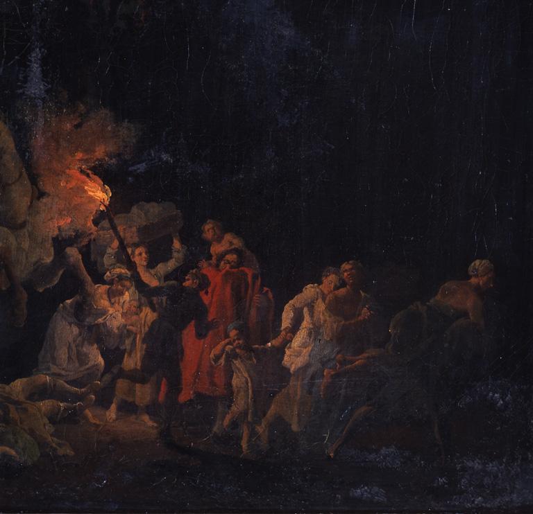 Tableau et cadre : L’Éruption du Vésuve, vue en hauteur