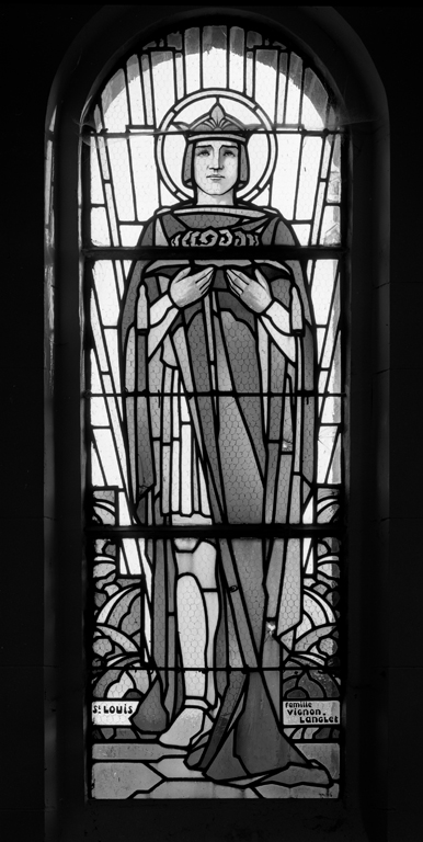Ensemble de 40 verrières (baies 1 à 25 et 101 à 115), verrière à personnages, verrière figurée géométrique