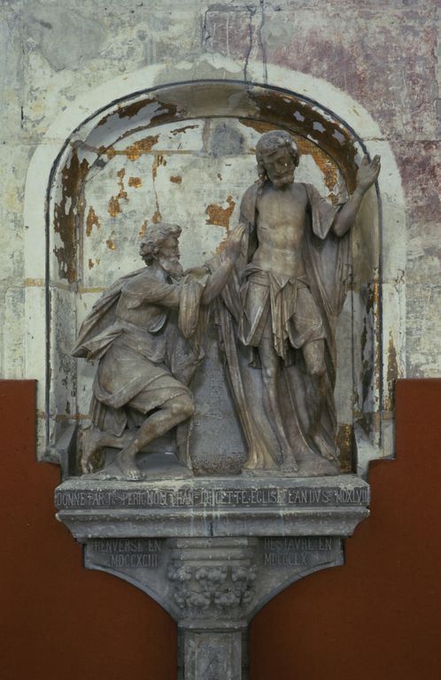 Eléments du monument funéraire du chanoine Thomas Pérignon (groupe sculpté) : Apparition du Christ à saint Thomas, dite Incrédulité de saint Thomas