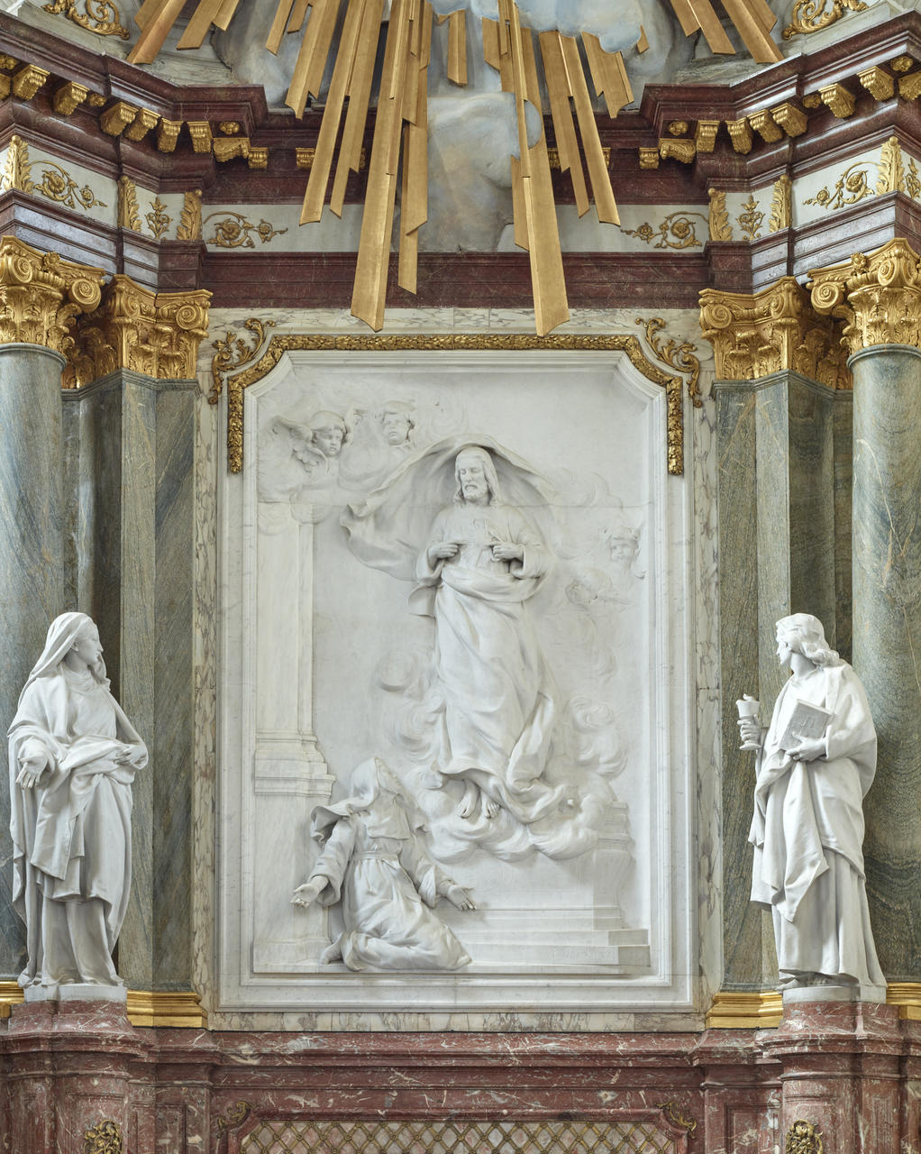 Haut-relief : l'apparition du Sacré-Cœur à sainte Marguerite-Marie Alacoque