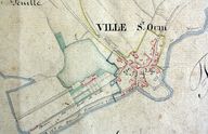 Plan du village de Ville-Saint-Ouen, extrait du plan d'assemblage du plan cadastral parcellaire, 1834 (AD Somme).