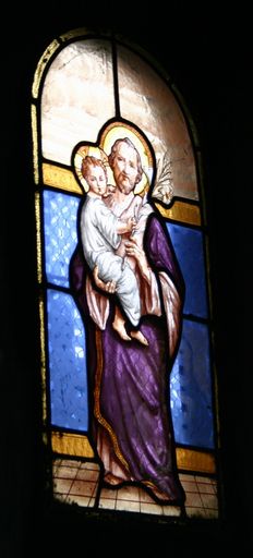 Ensemble de trois verrières figurées : Assomption, saint Joseph et l'Enfant Jésus et le Sacré Coeur