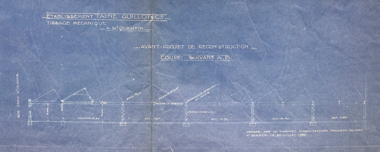 Ancien tissage de laine Testart Frères, puis Taine, Guillot et Cie, usine de cycles Motobécane, usine de la Société Européenne d'Ourdinage Textile (SEOT), puis de la Lainière de Picardie