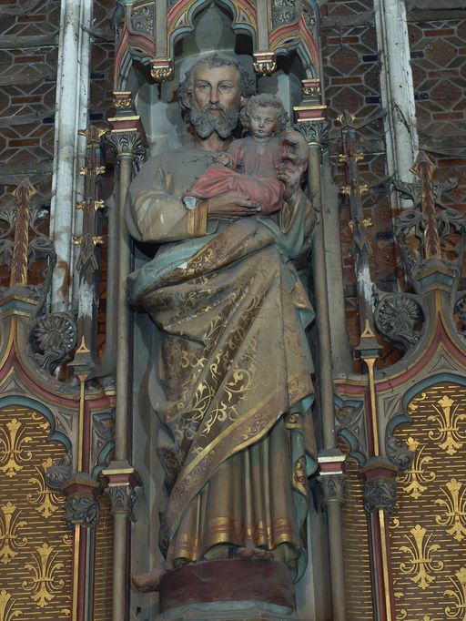 Trois statues de l'autel Saint-Joseph : sainte Brigitte ; saint Joseph père nourricier du Christ ; saint Laurent