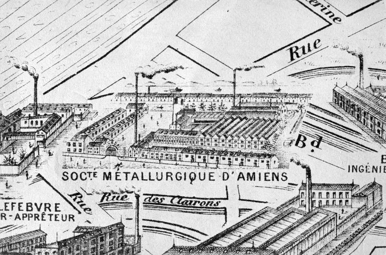 Ancienne filature de lin Gamand et Galet, puis Charles Pouilly, devenue usine de traitement de surface des métaux Laillet (Société Métallurgique d'Amiens), puis usine de teinturerie Benoist Frères et Benoist et Cie