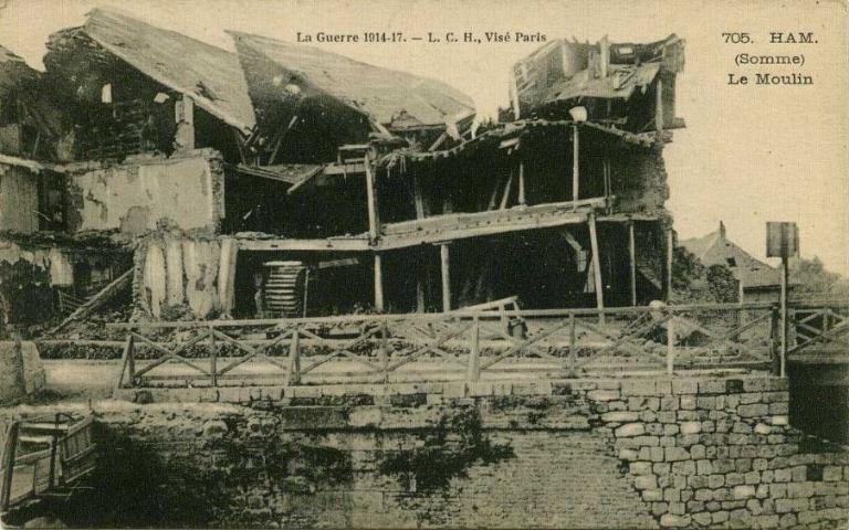 Ancien moulin à farine, dits Moulins supérieurs de la Ville de Ham, puis Moulins Damay, puis minoterie Filou-Damay (détruit)