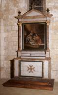 Ensemble de l'autel secondaire de la Vierge (autel, gradin d'autel, retable architecturé)