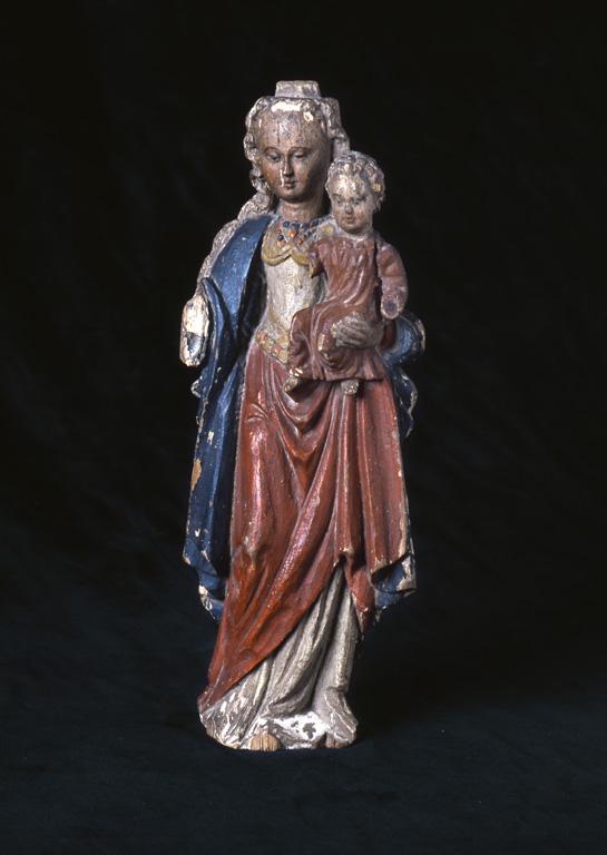 Ensemble de 2 statuettes : Vierge à l'Enfant et saint Apôtre (saint Pierre ?)