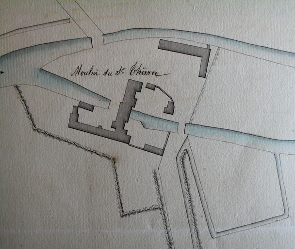 Ancien moulin à foulon et à farine, dit Moulins Bourguillemont, puis Thieré, puis Leroux, puis Grégoire, devenu filature de laine Nô et Cie, puis Zentz (détruit)