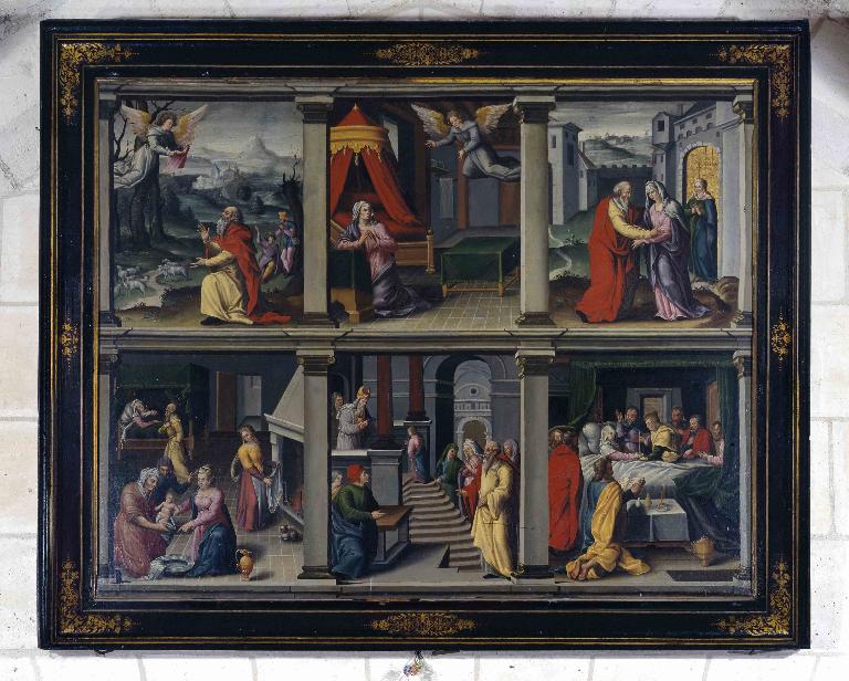 Tableau et son cadre : scènes de l'histoire de sainte Anne