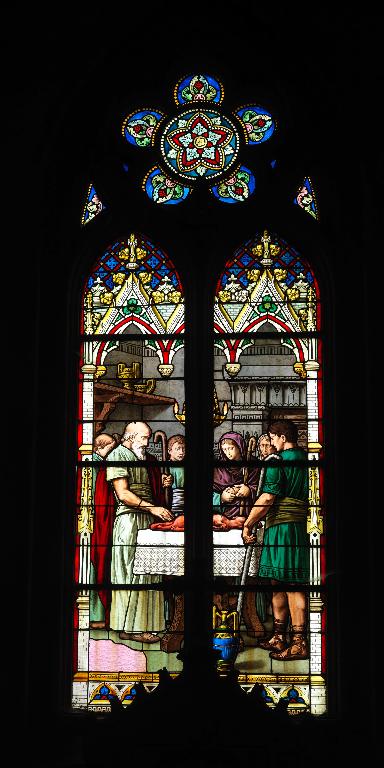 Ensemble de vingt-trois verrières figurées : Scènes bibliques, Saints (baies 0 à à 22)