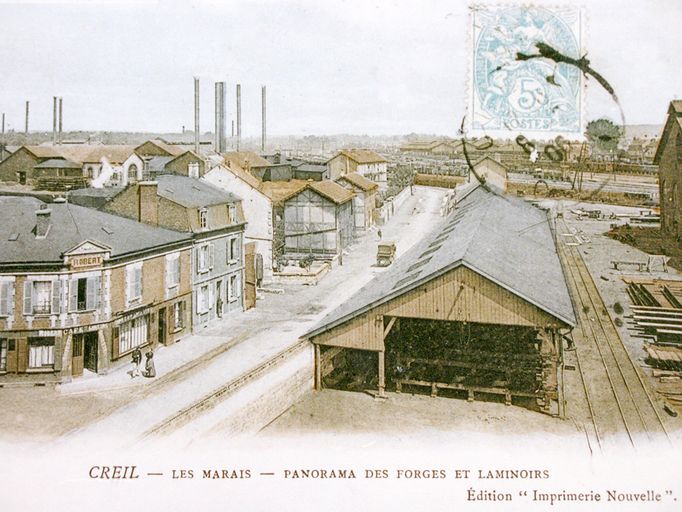 Usine de petite métallurgie (clouterie) Denille, puis tréfilerie Guttin-Landais, puis Forges, Tréfileries et Pointeries de Creil, puis Tréfilunion, puis ACOR