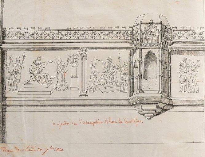 Suite des quinze reliefs (détruits) de la clôture de choeur : Apostolat et martyre de saint Quentin, invention et culte de ses reliques (première série)