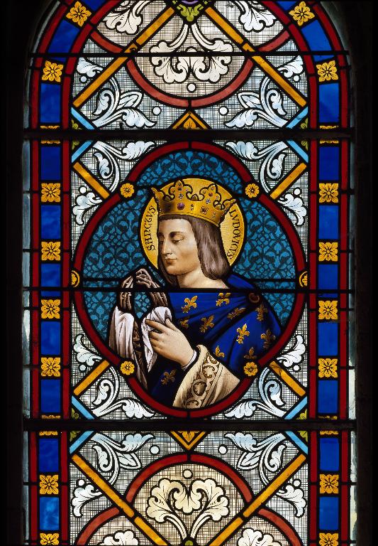 Ensemble de quatre verrières figurées décoratives : sainte Marcelle, sainte Madeleine, saint Félix et Saint Louis (baies 4, 6, 12 et 14)