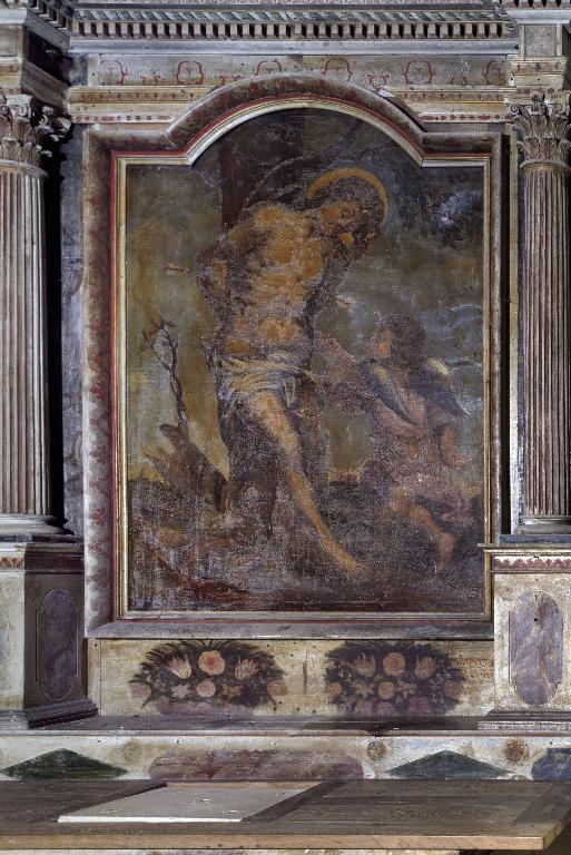 Tableau d'autel, du retable de l'autel secondaire nord, dit de Saint-Sébastien : Saint Sébastien secouru par un ange