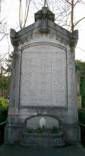 Tombeau (stèle funéraire) des familles Lebel-Duflos, Lebel-Vilmain et Calot-Lebel