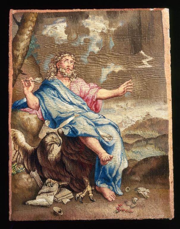 Paire de tableaux de tapisserie : Saint Jean et saint Luc