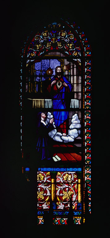 Verrière : Apparition du Sacré-Coeur à sainte Marguerite Marie Alacoque (baie 0)