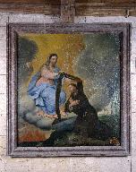 Tableau et son cadre : Saint Simon Stock recevant le scapulaire des mains de la Vierge