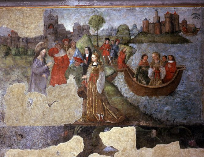 Détail des peintures du mur sud : le départ pour la Provence.