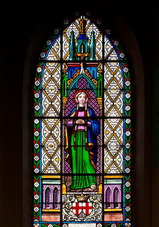 Ensemble de 4 verrières : saint Amédée de Clermont, sainte Jeanne de Chantal, sainte Theudosie et saint Vincent (baies 103 à 106)