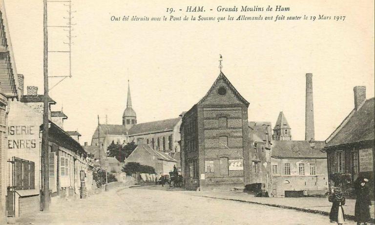 Ancien moulin à farine, dits Moulins supérieurs de la Ville de Ham, puis Moulins Damay, puis minoterie Filou-Damay (détruit)