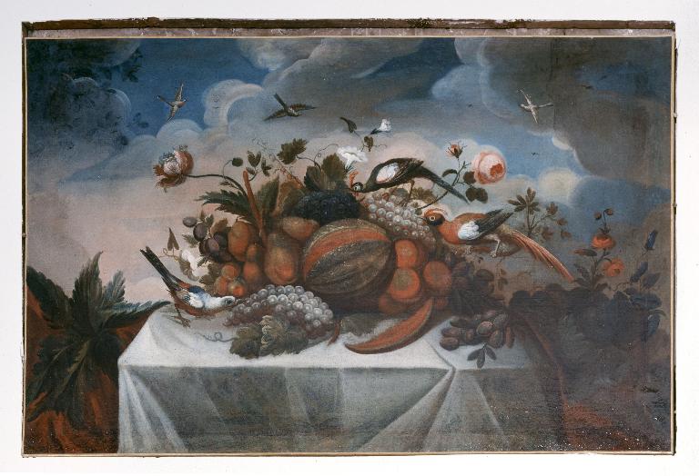 Tableau et son cadre : nature morte aux oiseaux