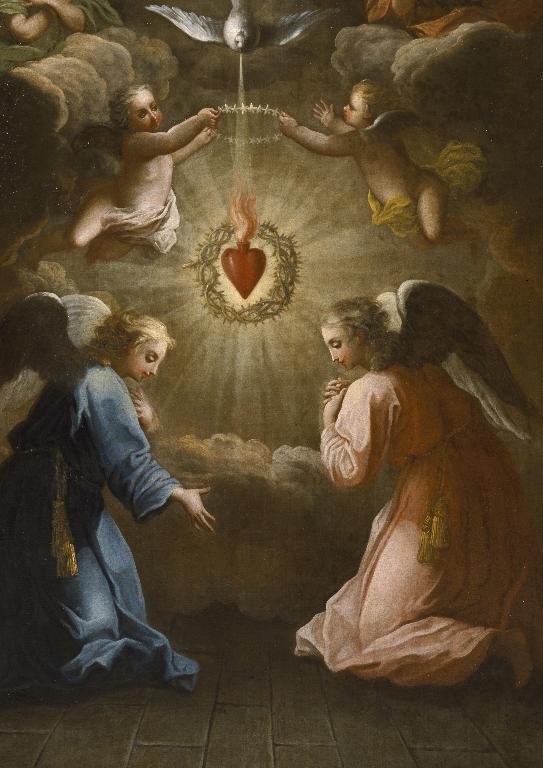 Ancien tableau de l'autel secondaire du Sacré-Cœur : l'Adoration du Sacré-Cœur