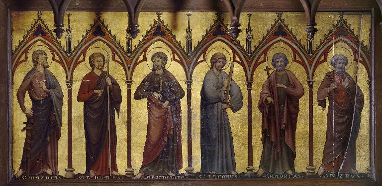 Tableau réutilisé en parement du maître-autel : six apôtres