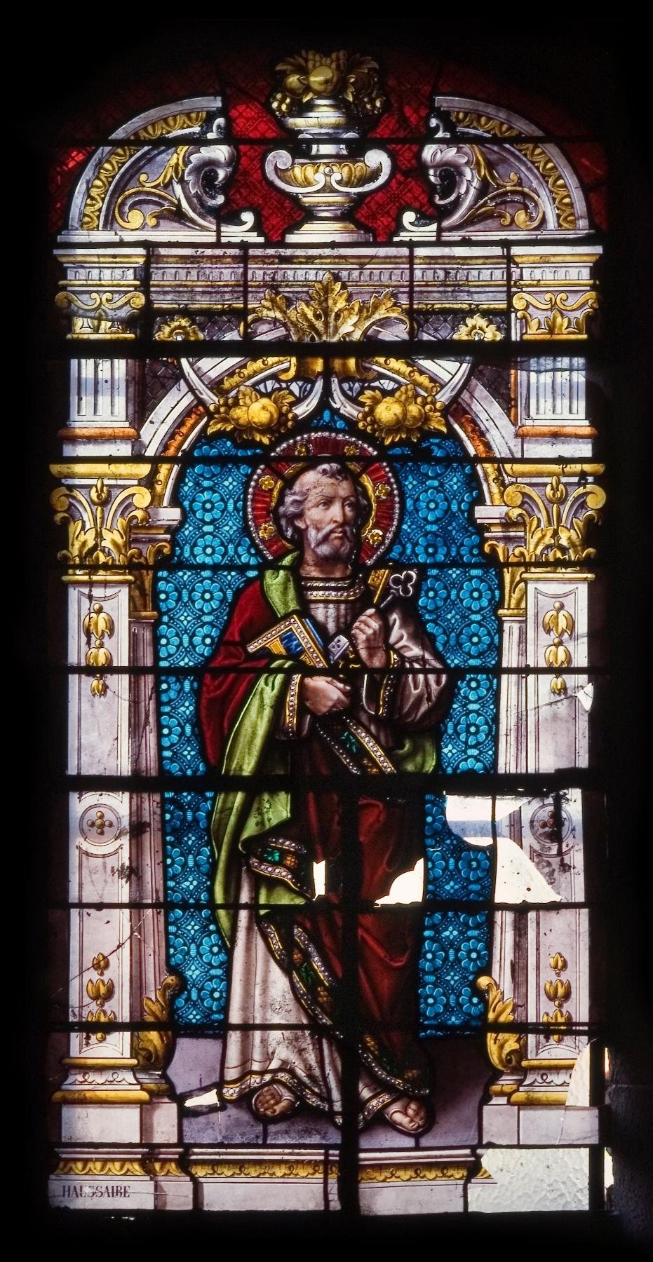 Ensemble de deux verrières figurées décoratives de style néo-Renaissance : saint Pierre, saint Paul