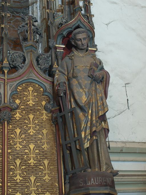 Trois statues de l'autel Saint-Joseph : sainte Brigitte ; saint Joseph père nourricier du Christ ; saint Laurent