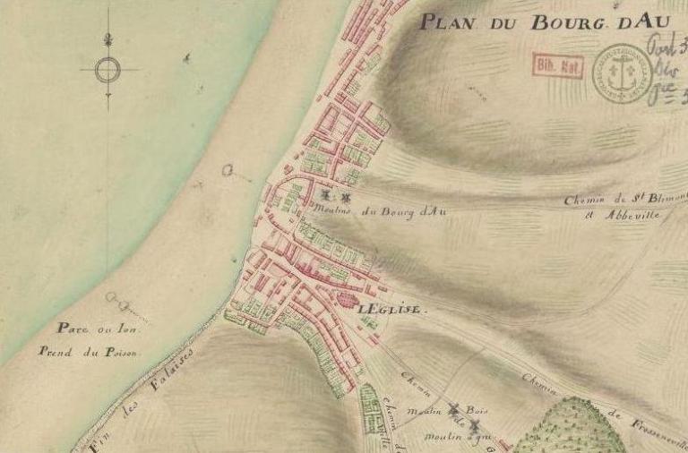 Plan du bourg d'Au, par Nicolas Magin, 1ère moitié 18e siècle (BNF, GESH18PF35DIV7P5D).