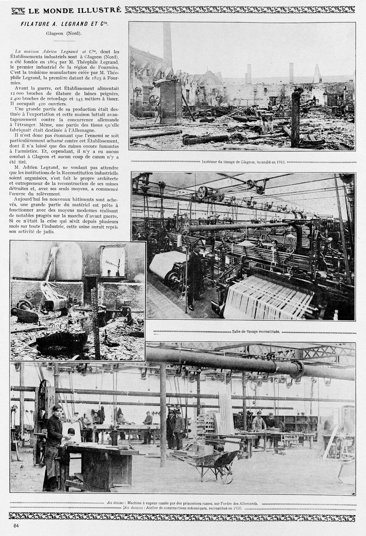Filature et tissage de laine peignée Théophile Legrand, puis Les fils de Théophile Legrand, puis tissage et usine de construction mécanique Adrien Legrand & Cie, actuellement entrepôt industriel de la communauté d'Emmaüs
