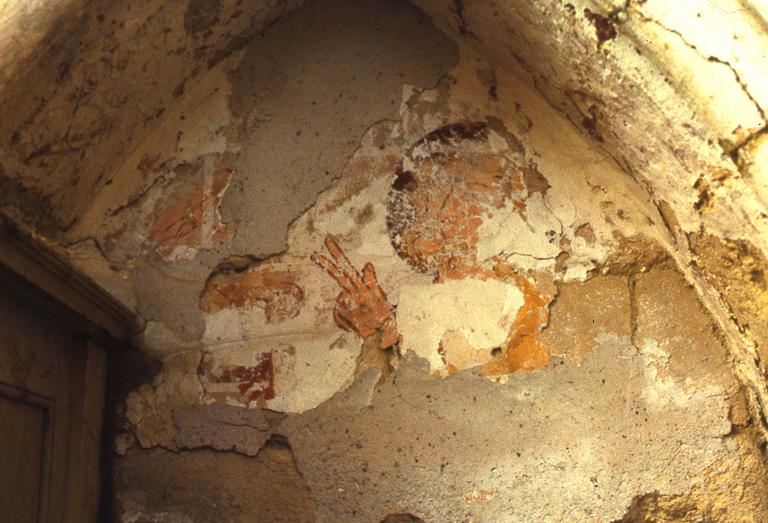 Fragment de peinture monumentale : Saint bénissant un homme (?)