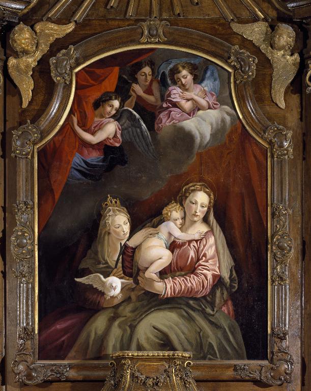 Tableau du maître-autel et son cadre : Vierge à l'Enfant avec une sainte martyre