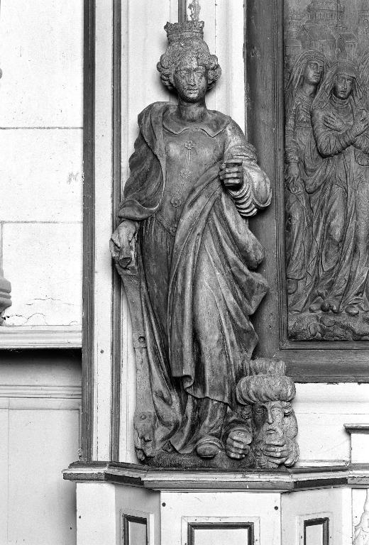 Ensemble de deux statues, en pendant : sainte Catherine d'Alexandrie, sainte Agnès (?)