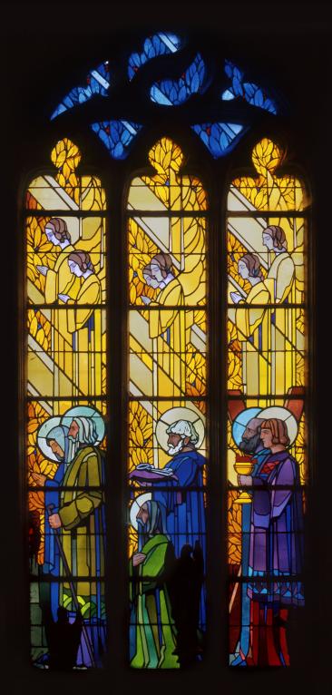 Ensemble de 2 verrières de style Art déco : procession de saints et d'anges (baies 8 et 10)