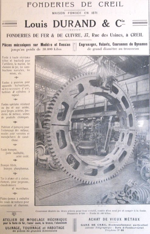 Ancienne fonderie de fer et de cuivre Durand, puis Fonderies de Creil, puis de la Société des Constructions Mécaniques de Creil, actuellement entrepôt industriel