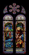Verrière figurée, dite vitrail tableau (baie 34) : Saint Antoine de Padoue prêchant aux poissons