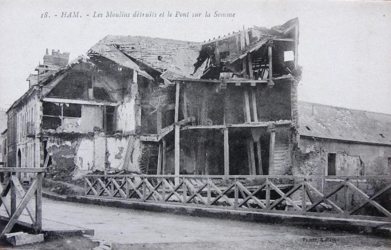 Ancien moulin à farine, dits Moulins supérieurs de la Ville de Ham, puis Moulins Damay, puis minoterie Filou-Damay (détruit)