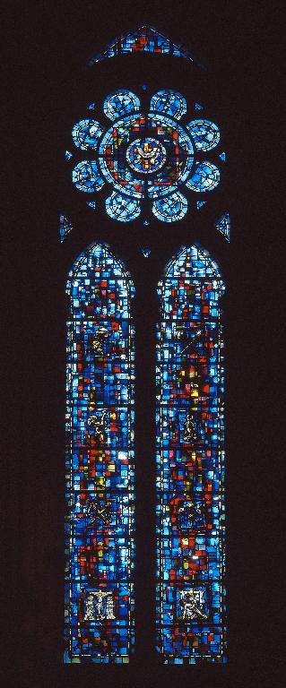 Ensemble de deux verrières allégoriques : Les Litanies de la Vierge et les Instruments de la Passion (baies 15 et 17)