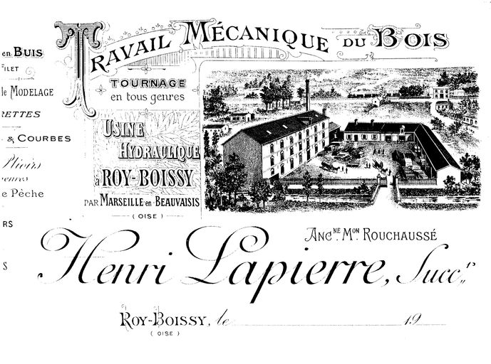 Ancien moulin à tan, dit Grand moulin de Boissy, puis Moulin Damiens, devenu usine de boissellerie Rouchausée, puis Lapierre