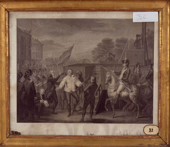 Estampe : Louis XVI et l'abbé Edgeworth de Firmont au pied de l'échafaud, le 21 janvier 1793 (L'Exécution de Louis XVI)