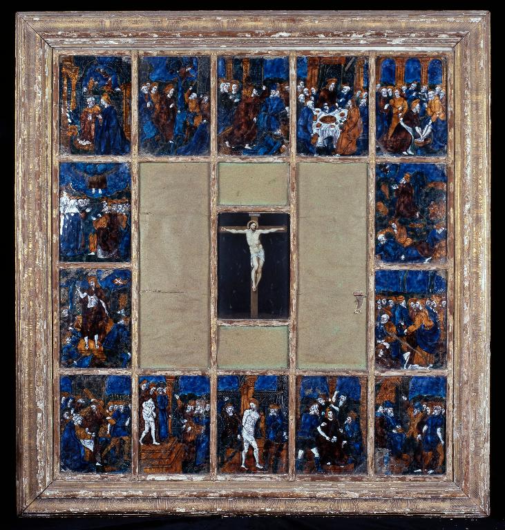 Tableau (quatorze plaques émaillées et une plaque de cuivre) : Vie du Christ